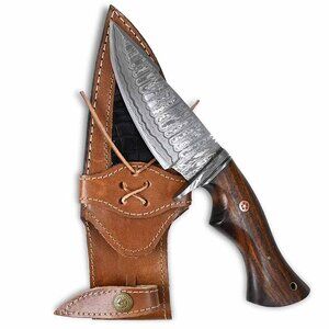 Damascus Bobcat Kitchen Knife with Twisted Pattern & Ash Wood Handle NEW